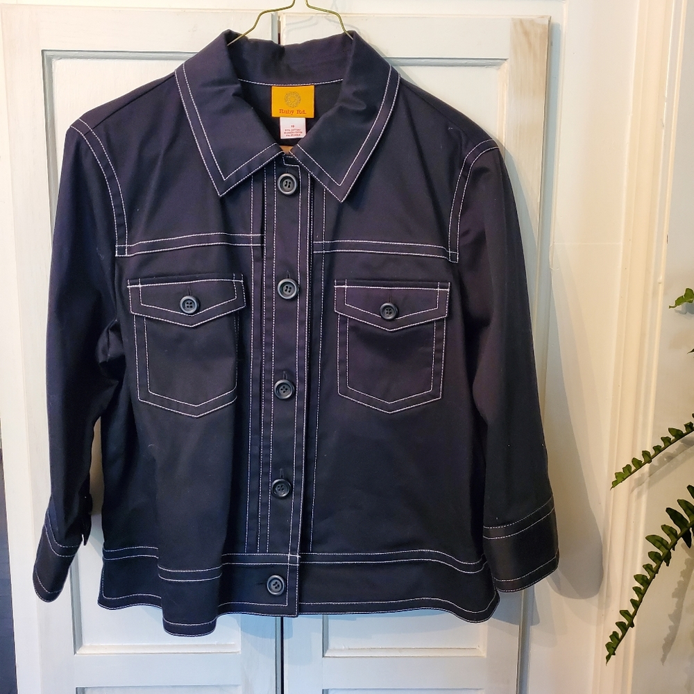 Ruby Rd Women's Black Jacket 2 Pockets Lightweight White Stitching